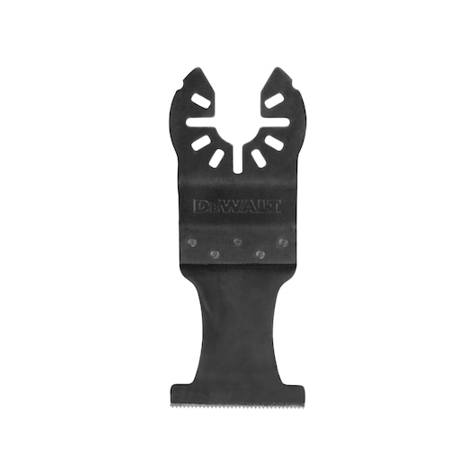 DEWALT DT20743 oscillating tool blade for precise cutting, black metal with fine teeth.