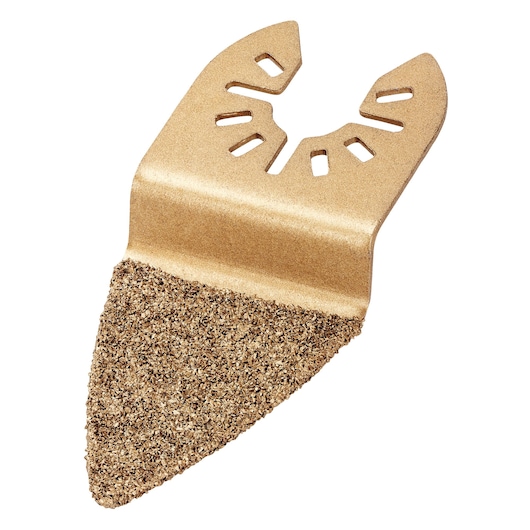 DEWALT DT20751 gold multitool sanding blade for detail work, triangular with coarse grit surface.