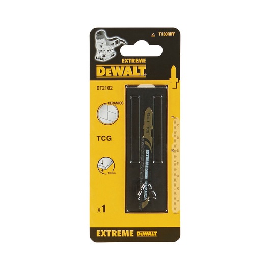 DEWALT DT2102 Extreme TCG jigsaw blade for ceramics in yellow retail packaging.
