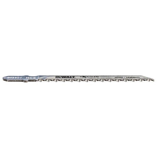 DEWALT DT2207 jigsaw blade for wood and laminate, with sharp teeth and clear product markings.