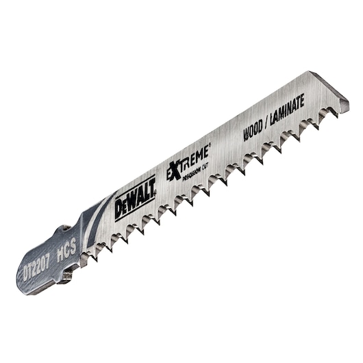 DEWALT DT2207 jigsaw blade for wood and laminate. Precision cut, extreme series blade shown.