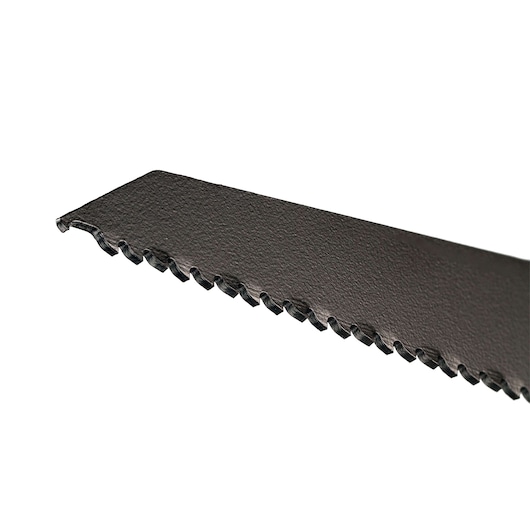 Close-up of a toothed blade, likely used for saws or cutting tools, shown against a plain white background.