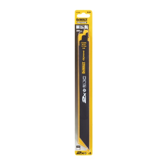 DEWALT DT2409L Extreme reciprocating saw blade for metal, 305mm, in yellow and black packaging.