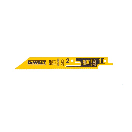 DEWALT DT2417 yellow jigsaw blade with fine teeth, suitable for metal cutting tasks.