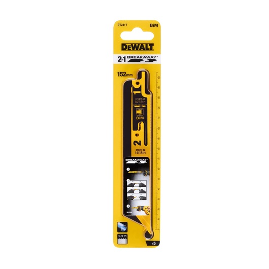 DEWALT DT2417 2-in-1 Breakaway reciprocating saw blade pack, BiM, 152mm, for metal cutting.