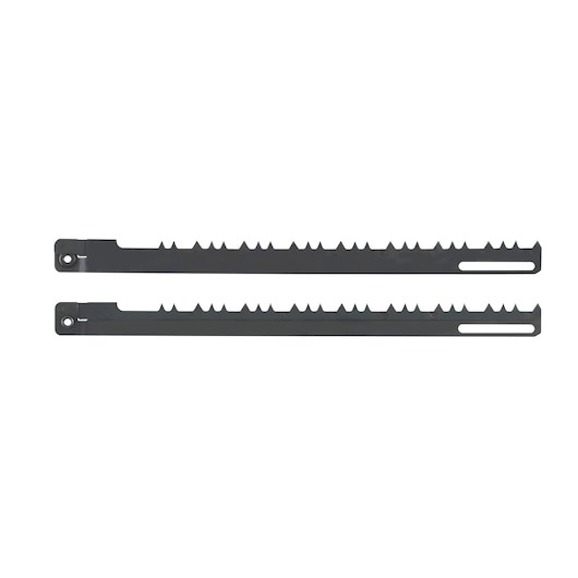 Two DEWALT DT2960 reciprocating saw blades with sharp teeth, shown side by side on a white background.