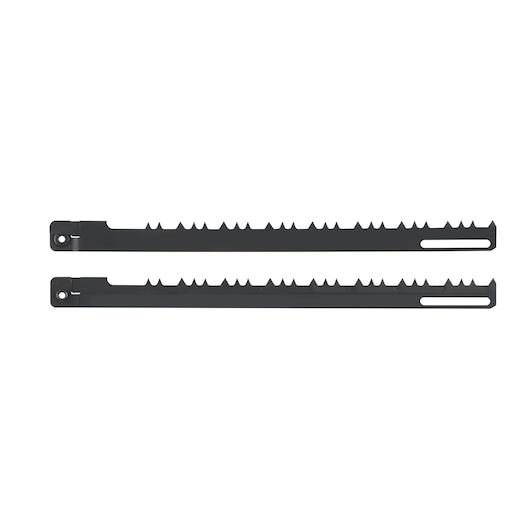 Two DEWALT DT2961 saw blades with jagged teeth, designed for cutting tasks, shown side by side on a white background.