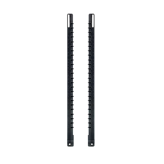 Two black DEWALT DT2964 straight plastic guide rails, shown side by side on a white background.