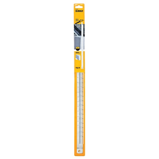 DEWALT DT2975 TCT planer blade in yellow packaging, 430mm length, for woodworking tools.