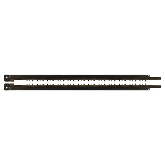 Two DEWALT reciprocating saw blades with jagged teeth, displayed side by side on a white background.