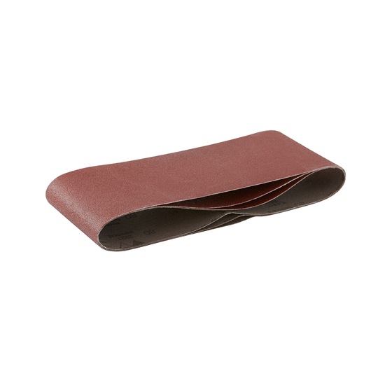 A brown DEWALT sanding belt for use with power tools. The belt is looped and flat on a white background.