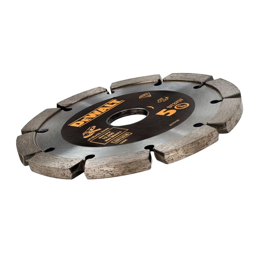 DEWALT DT3757 segmented circular saw blade for cutting, with metal teeth and central hole.