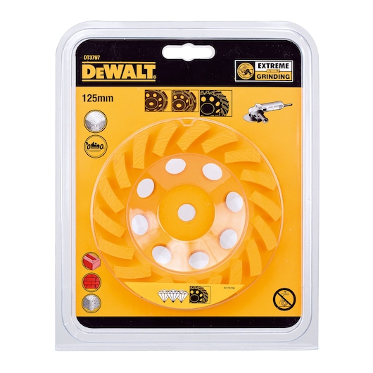 DEWALT DT3797 125mm grinding wheel in yellow packaging labeled for extreme grinding.