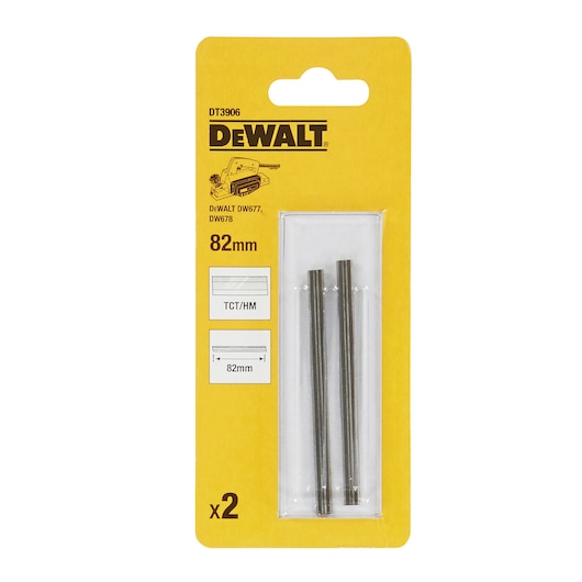 DEWALT DT3906-QZ, DT3906 blades, 82mm, 2-pack. Photography category, yellow packaging.