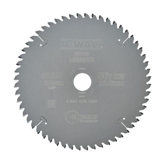 DEWALT DT4097 circular saw blade for wood and laminate, 235mm diameter with 56 teeth.