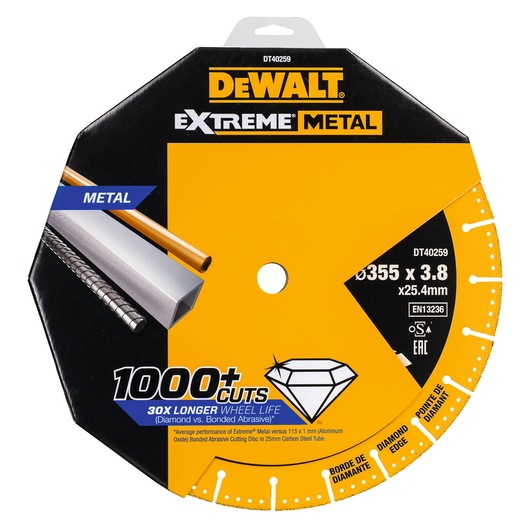 DEWALT DT4259 Extreme Metal cutting disc for metal, diameter 355mm, diamond edge, long-lasting, 1000+ cuts.