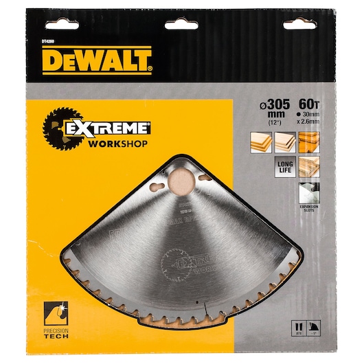 DEWALT DT4260 305mm 60T Extreme Workshop circular saw blade in branded packaging.