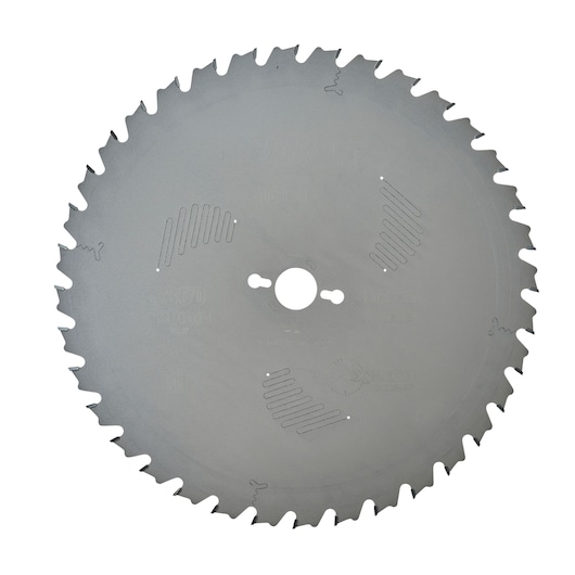 DEWALT DT4305 circular saw blade with sharp teeth and vents, designed for woodworking and precision cutting.
