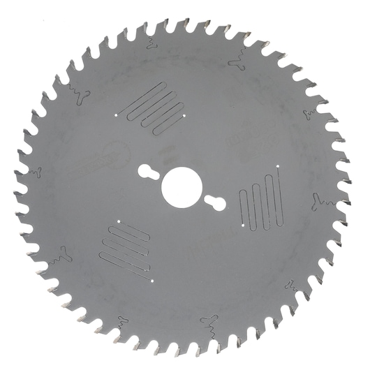 DEWALT DT4345 circular saw blade with sharp carbide teeth, used for cutting wood and other materials.