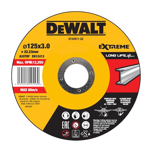 DEWALT metal cutting disc, DT43911-QZ, DT43911. Extreme long life, diameter 125mm, for photography.