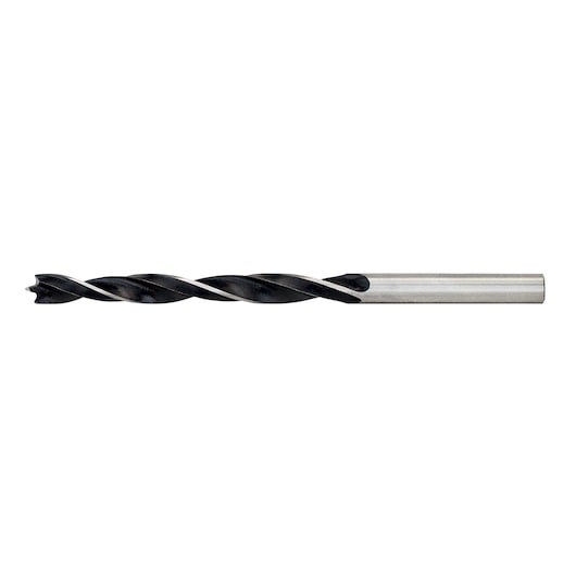 A DEWALT wood drill bit with a sharp point and spiral flutes, shown against a white background.