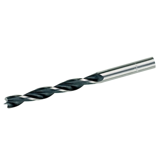 A close-up image of a DEWALT metal twist drill bit with a cylindrical shank, designed for drilling holes in metal surfaces. The drill bit is silver with a dark spiral flute.