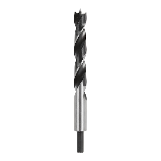 A DEWALT wood drill bit with a pointed tip and spiral flutes, shown against a white background.