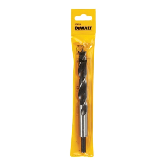 DEWALT DT4518 drill bit in yellow packaging, visible through plastic cover, tool accessory for power drills.