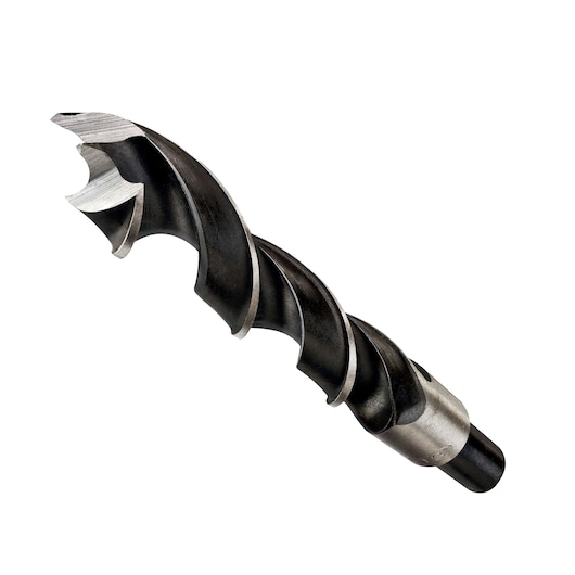 Close-up of a DEWALT DT4520 auger drill bit for wood, featuring a spiral design and sharp tip.