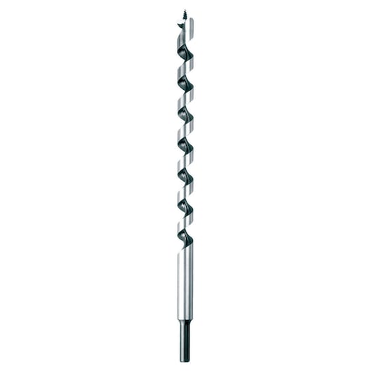 A single metal auger drill bit with a spiral design, shown vertically against a white background.