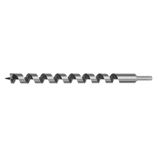 Metal auger drill bit with spiral design, DEWALT DT4648, used for woodworking and drilling.