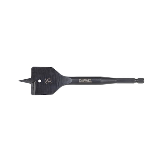 DEWALT flat wood drill bit with 35 mm marking, hex shank, shown against white background.