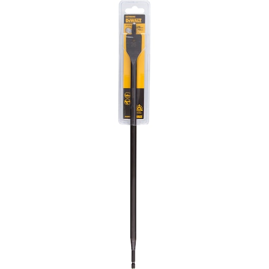 DEWALT DT4789 26mm flat wood drill bit in retail packaging with a long black shaft.