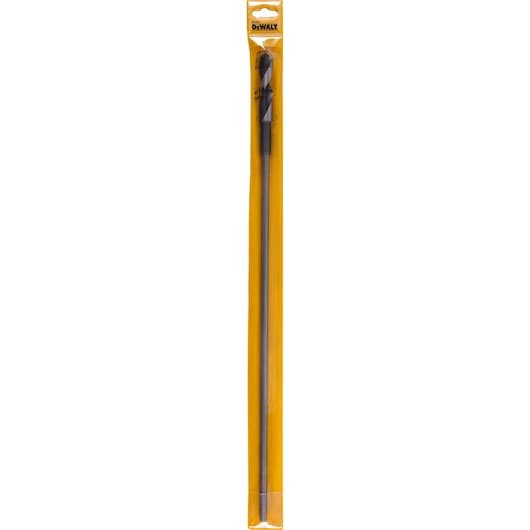 DEWALT DT4875 long drill bit in yellow packaging, shown vertically, for woodworking and drilling tasks.
