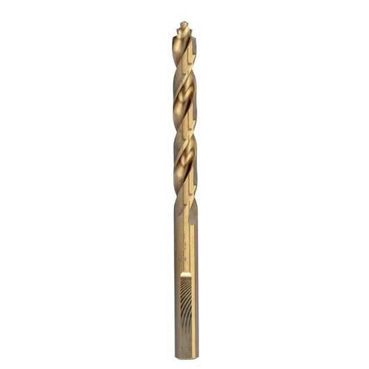 Single gold-colored DEWALT drill bit for metal or wood, shown upright against a white background.