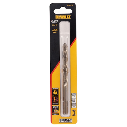 DEWALT DT4964 Elite Series cobalt drill bit, 9.5mm, in retail packaging.