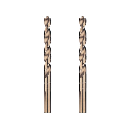 Two metallic DEWALT drill bits with spiral flutes, shown side by side on a white background.