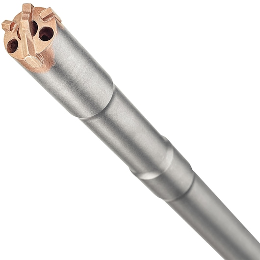 Close-up of a DEWALT DT60230 masonry drill bit with a multi-tip head for heavy-duty drilling.