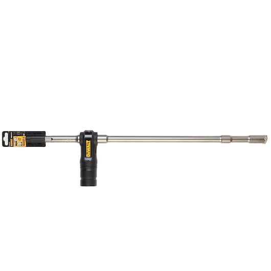 DEWALT DT60233 long metal drill bit with black handle, suitable for hammer drills, shown on white background.