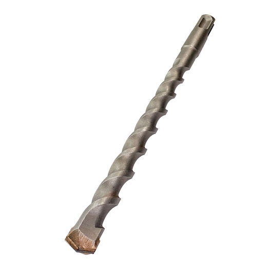 Metal SDS drill bit with spiral design for masonry, shown on a white background.