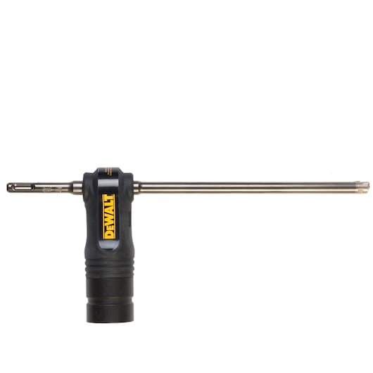 DEWALT DT60340 metal drill attachment with black and yellow handle, shown isolated on a white background.