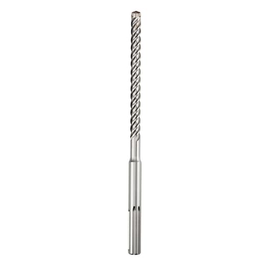 Metal SDS drill bit with spiral grooves, shown vertically on a white background.