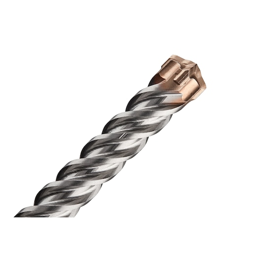 Close-up of a spiral metal drill bit with a carbide tip, shown against a white background.