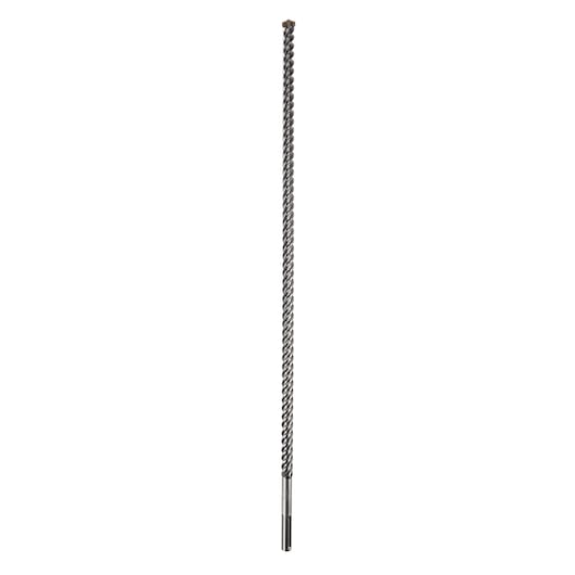 Long spiral drill bit for heavy-duty drilling, designed for use with power tools on concrete or masonry surfaces.