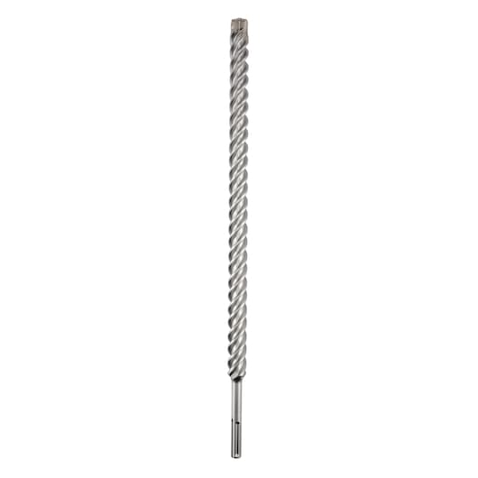 A long, silver-colored DEWALT masonry drill bit with spiral fluting, shown vertically on a white background.