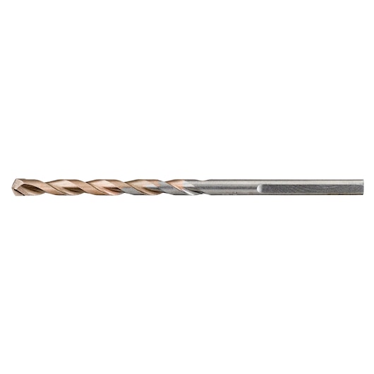 A single metal twist drill bit with a hexagonal shank, shown on a white background.