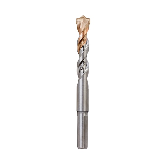 DEWALT masonry drill bit with pointed tip and spiral grooves, shown upright on a white background.