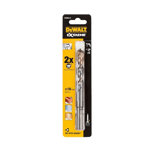DEWALT Extreme drill bit DT6692, 16mm diameter, in retail packaging for masonry and wood.