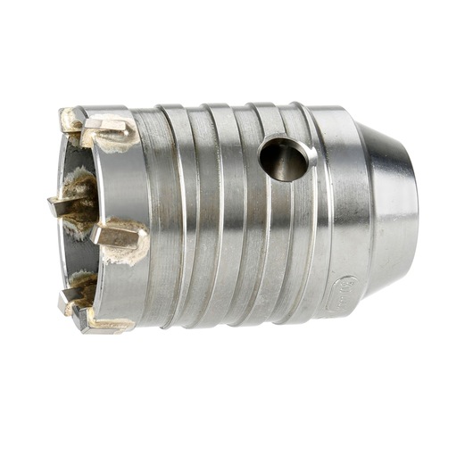 Steel DEWALT core drill bit DT6747 with multiple cutting teeth, used for drilling into masonry or concrete.