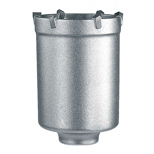 Metal core drill bit with cutting teeth for masonry, shown upright against a white background.